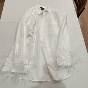 Brand New - Never Worn J Crew White button down with feathers .  Size 8